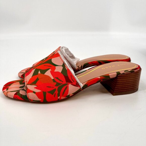 Cole Haan Calli Single Band Slide Sandal Size 7B Multi Leaf Print Fabric Leather - Picture 6 of 14